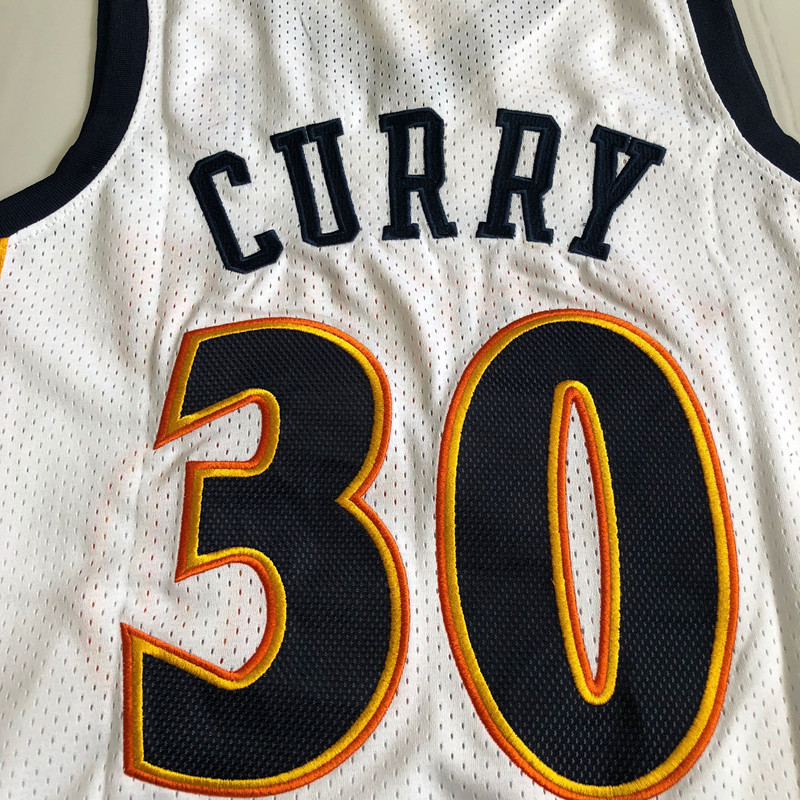 NBA Golden State Warriors #30 Stephen Curry Men's M&N Retro White Embroidery Jersey