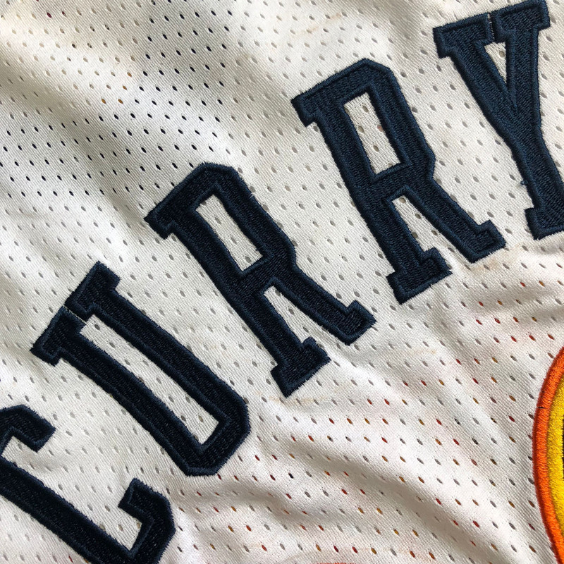 NBA Golden State Warriors #30 Stephen Curry Men's M&N Retro White Embroidery Jersey