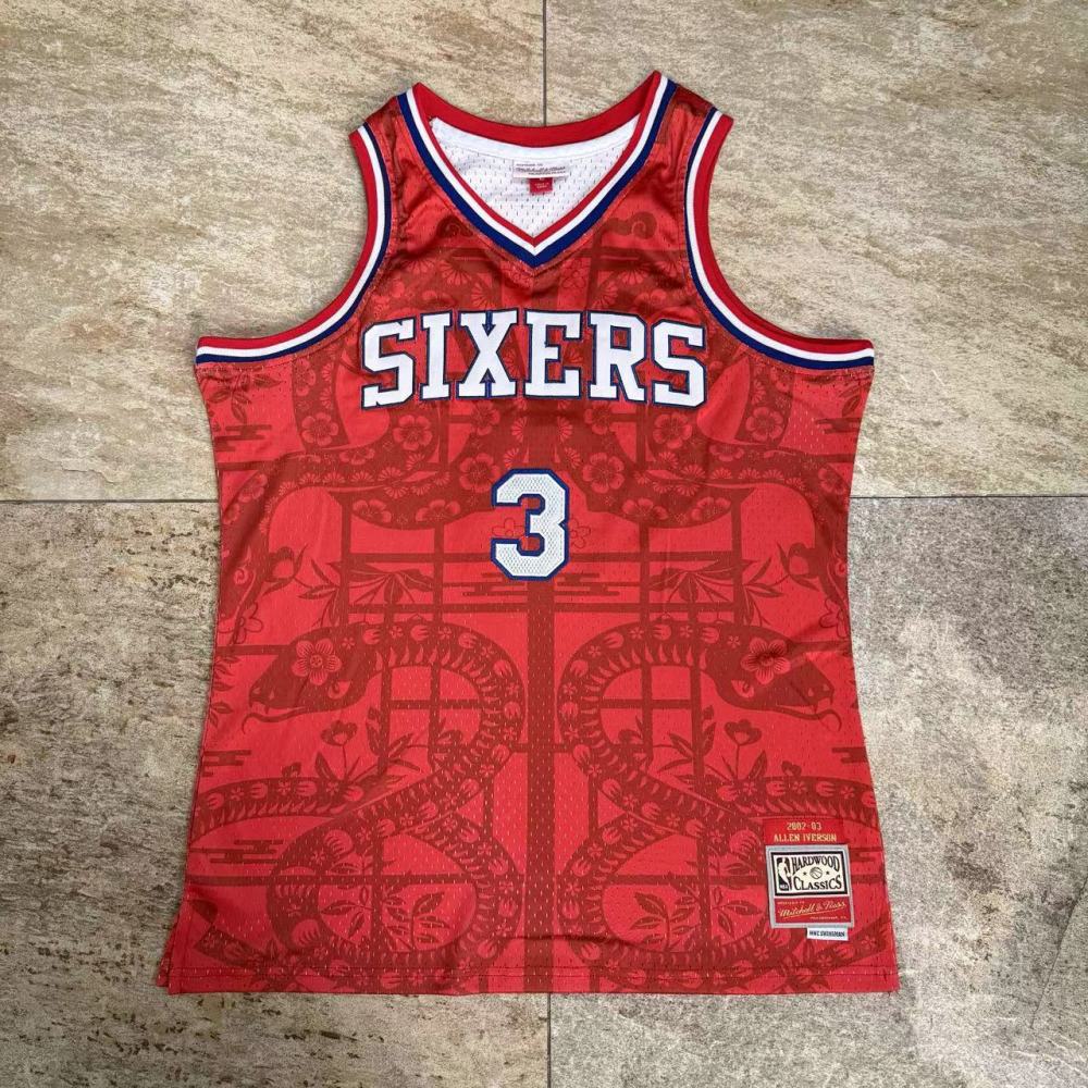 [ New ] 2025 NBA Philadelphia 76ers #3 Allen Iverson Men's M&N Asian Heritage Year of the Snake Embroidery Jersey