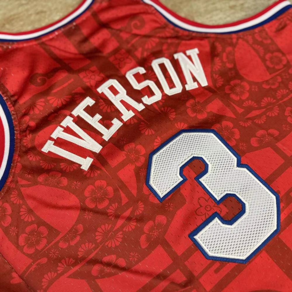 [ New ] 2025 NBA Philadelphia 76ers #3 Allen Iverson Men's M&N Asian Heritage Year of the Snake Embroidery Jersey