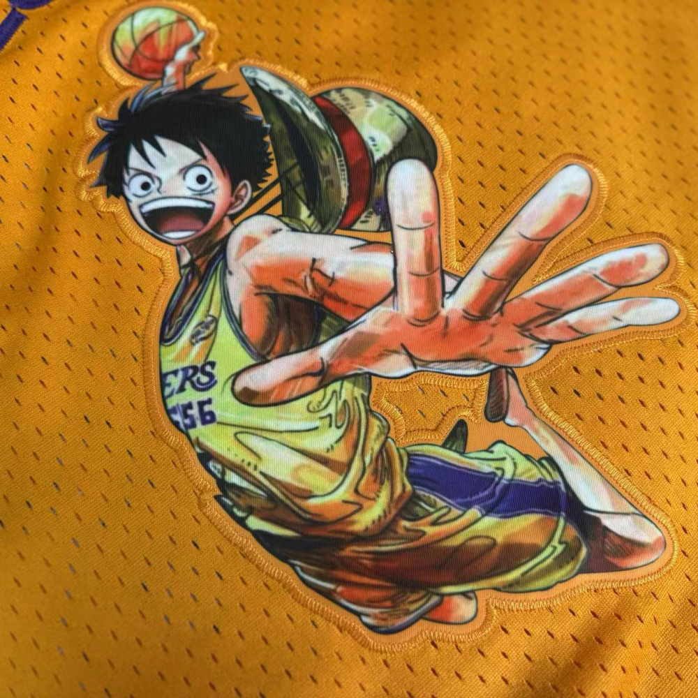 [ New ] 2025 One Piece x NBA Los Angeles Lakers #5656 Luffy Men's M&N Embroidery Jersey