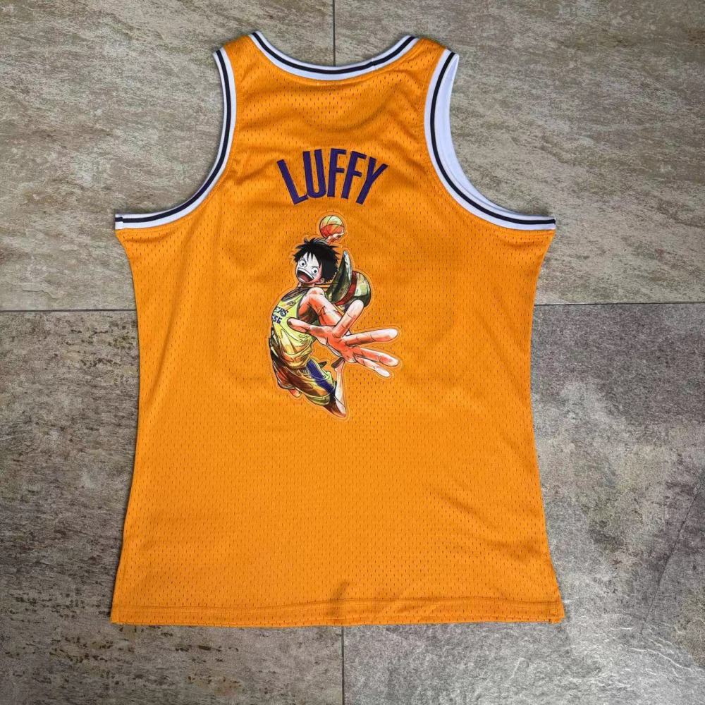 [ New ] 2025 One Piece x NBA Los Angeles Lakers #5656 Luffy Men's M&N Embroidery Jersey