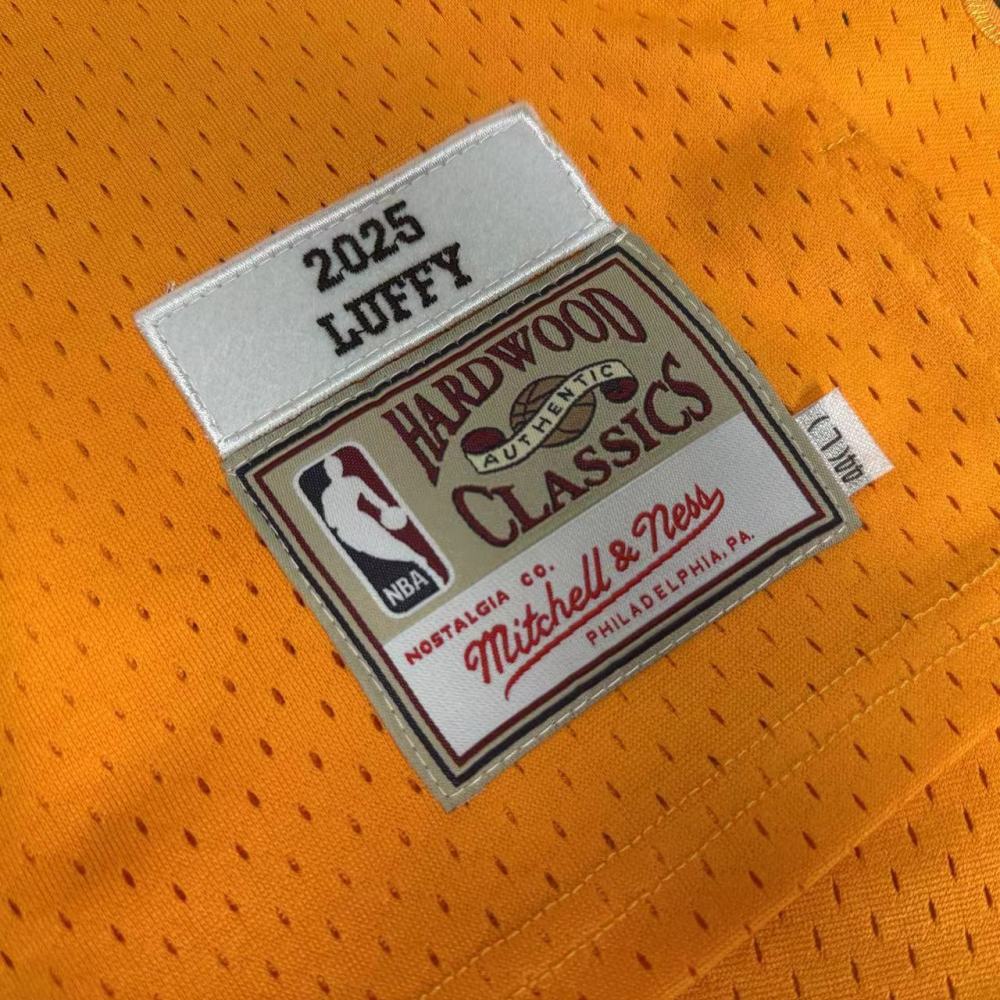 [ New ] 2025 One Piece x NBA Los Angeles Lakers #5656 Luffy Men's M&N Embroidery Jersey