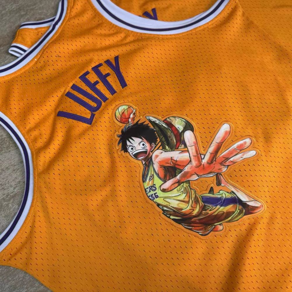 [ New ] 2025 One Piece x NBA Los Angeles Lakers #5656 Luffy Men's M&N Embroidery Jersey