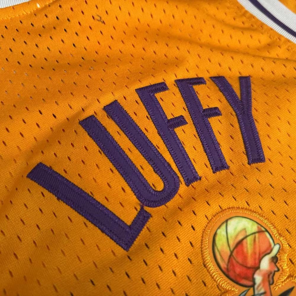 [ New ] 2025 One Piece x NBA Los Angeles Lakers #5656 Luffy Men's M&N Embroidery Jersey