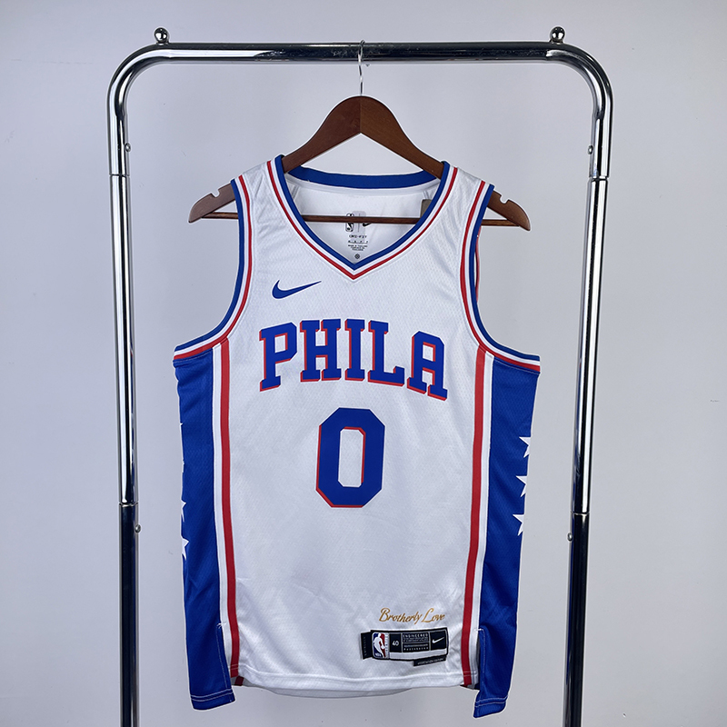 Men's NBA Heat Pressed Jersey Philadelphia 76ers #0 Tyrese Maxey 2022/23 - Association Edition