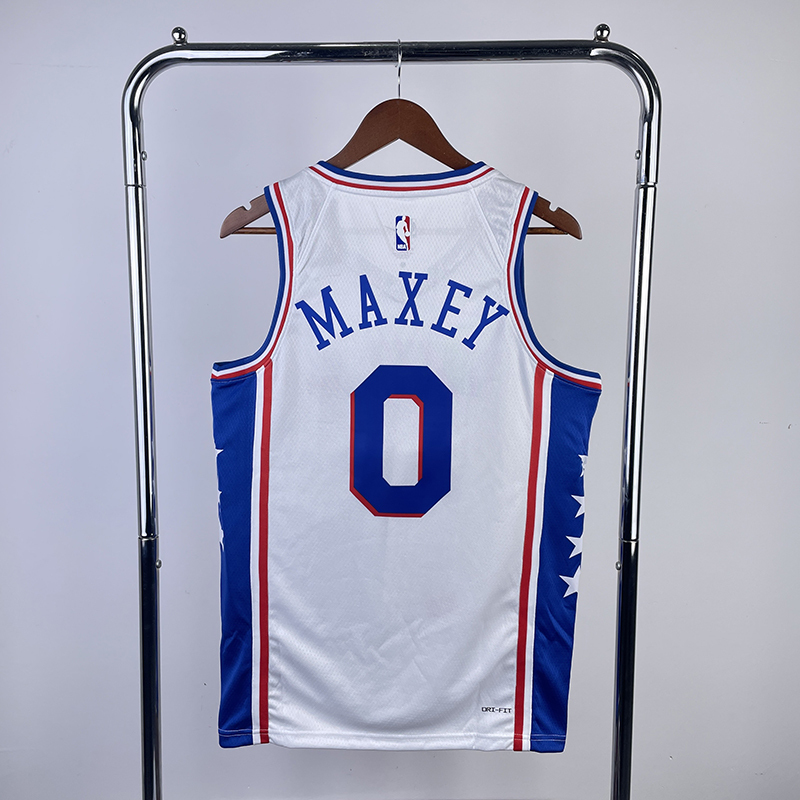 Men's NBA Heat Pressed Jersey Philadelphia 76ers #0 Tyrese Maxey 2022/23 - Association Edition
