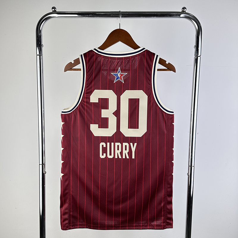 Men's 2024 NBA Heat Pressed Jersey 73rd Annual All-Star #30 Stephen Curry - Red