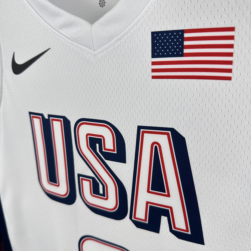 Men's 2024 Paris Olympics USA Basketball Team #8 Kawhi Leonard Heat Pressed Jersey - White