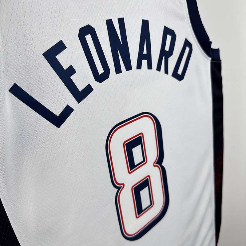 Men's 2024 Paris Olympics USA Basketball Team #8 Kawhi Leonard Heat Pressed Jersey - White