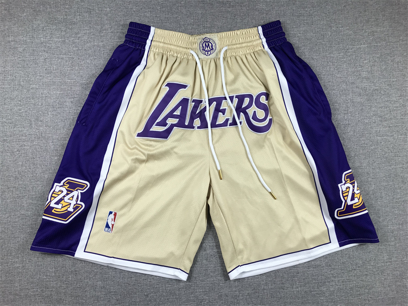 Men's Los Angeles Lakers #24 Kobe Bryant Hall Of Fame Lakers Gold Stitched Swingman Shorts