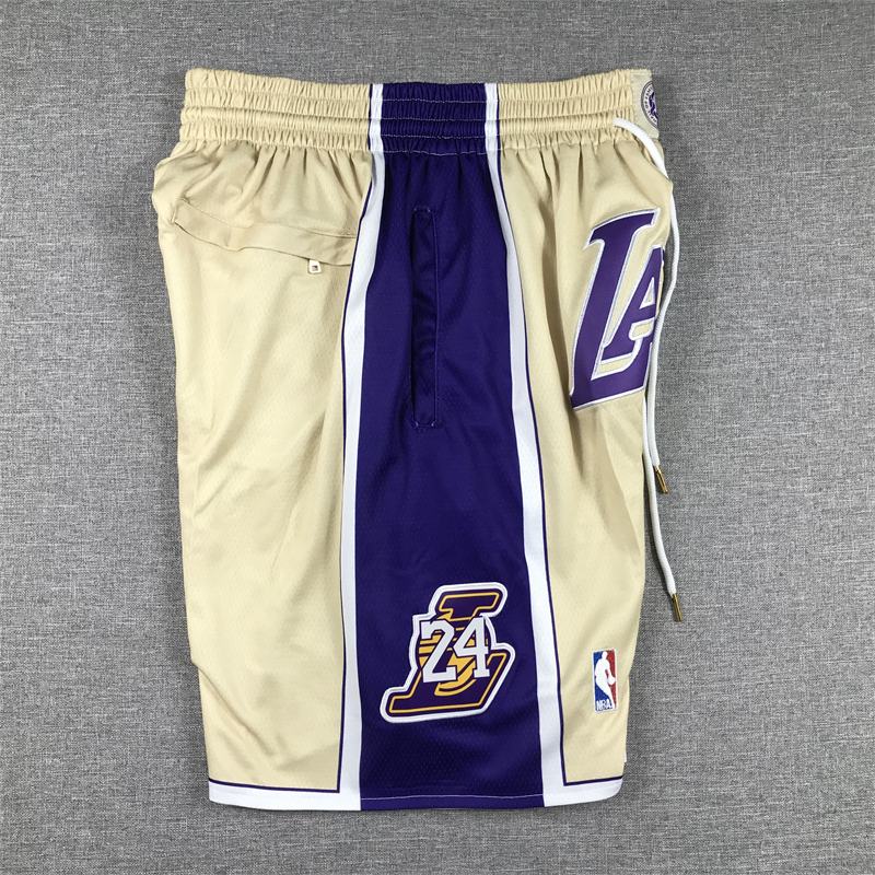 Men's Los Angeles Lakers #24 Kobe Bryant Hall Of Fame Lakers Gold Stitched Swingman Shorts