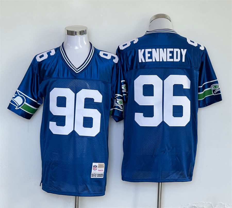 Men's NFL Seattle Seahawks #96 Cortez Kennedy Mitchell & Ness Royal Legacy Replica Jersey
