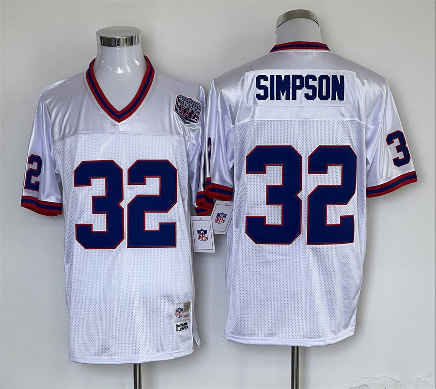 Men's NFL Buffalo Bills #32 O.J. Simpson Mitchell & Ness White Legacy Replica Jersey