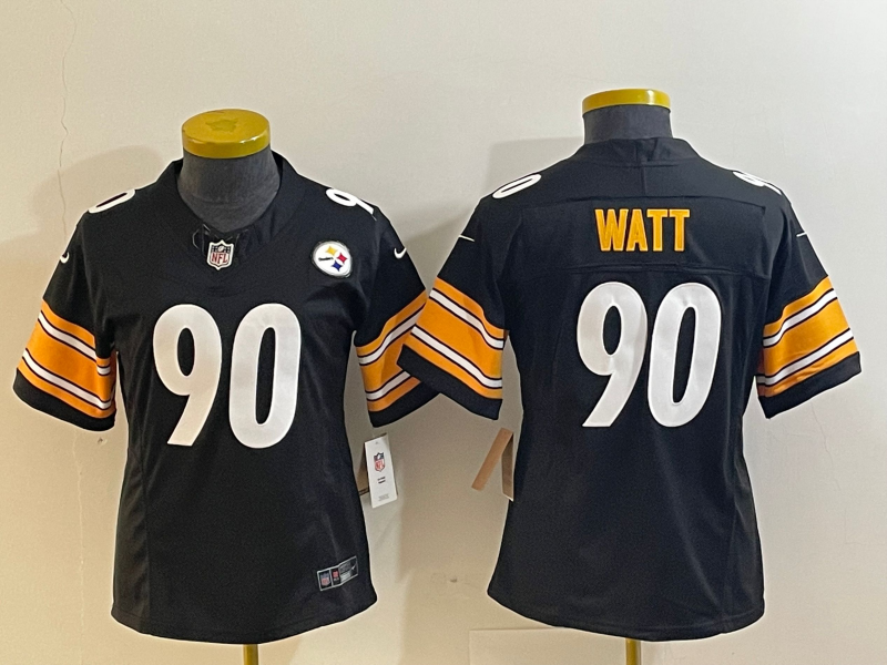 Women's NFL Pittsburgh Steelers #90 T.J. Watt Black Home F.U.S.E Jersey
