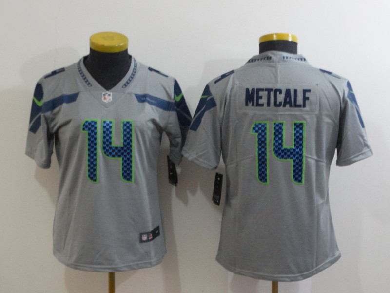 Women's NFL Seattle Seahawks #14 D.K. Metcalf Gray Inverted Vapor Jersey