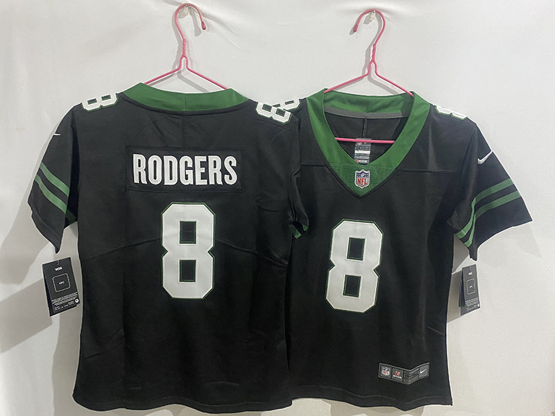 Youth/Women's NFL New York Jets #8 Aaron Rodgers Black Alternate Vapor Jersey
