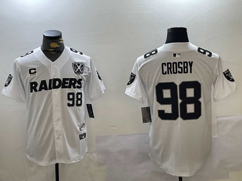 Men's NFL x MLB Uniform Las Vegas Raiders #98 Maxx Crosby White F.U.S.E Limited Jersey Whith Patch & Nevada Map