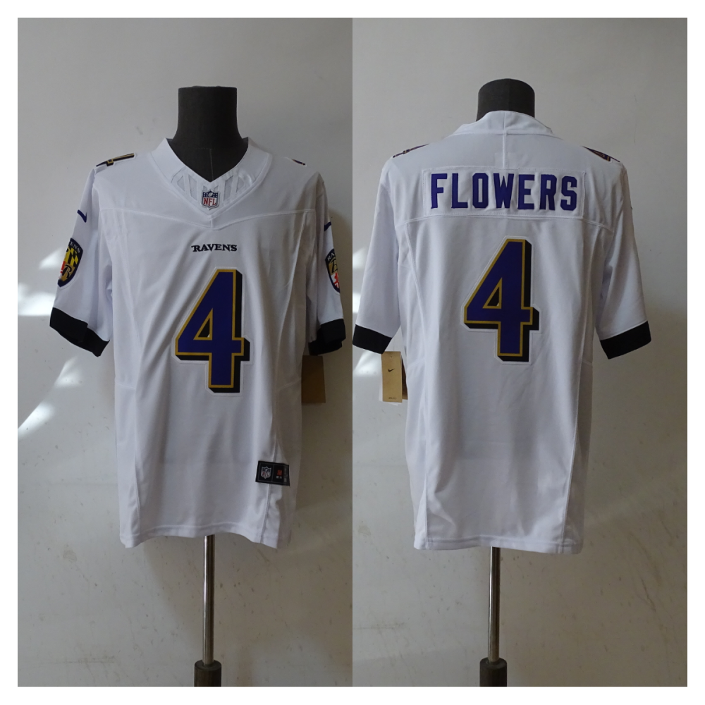 Men's NFL Baltimore Ravens #4 Zay Flowers White Away F.U.S.E Limited Jersey
