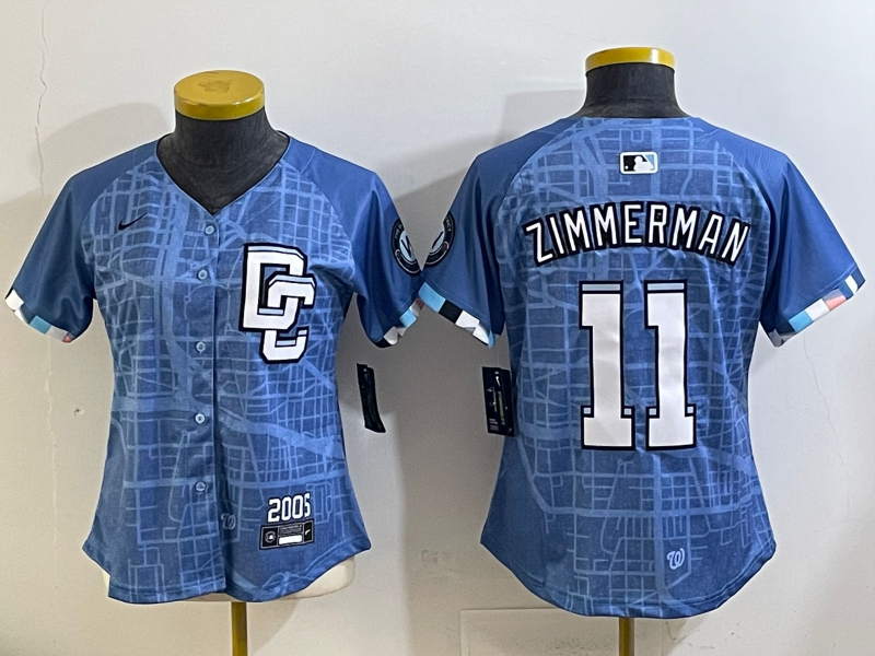 Women's MLB Washington Nationals #11 Ryan Zimmerman Blue 2025 City Connect Limited Jersey