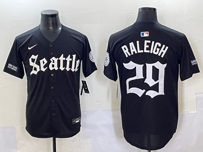 Men's MLB Seattle Mariners #29 Cal Raleigh Nike Gothic Black Edition Limited Jersey