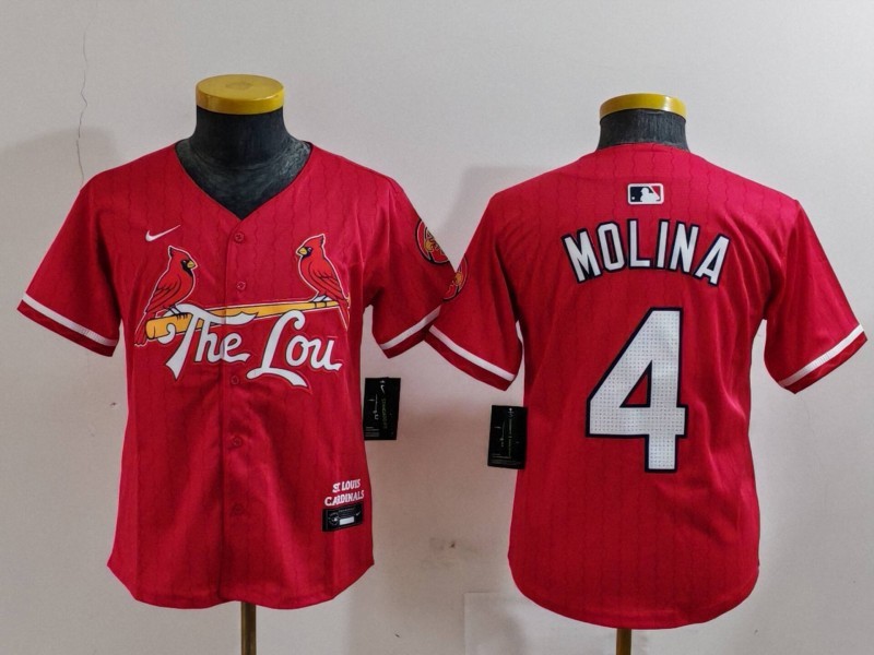 Youth MLB St. Louis Cardinals #4 Yadier Molina Nike Red City Connect Limited Jersey