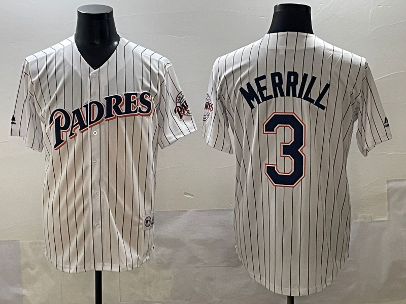 Men's MLB San Diego Padres #3 Jackson Merrill 1998 World Series White Throwback Jersey