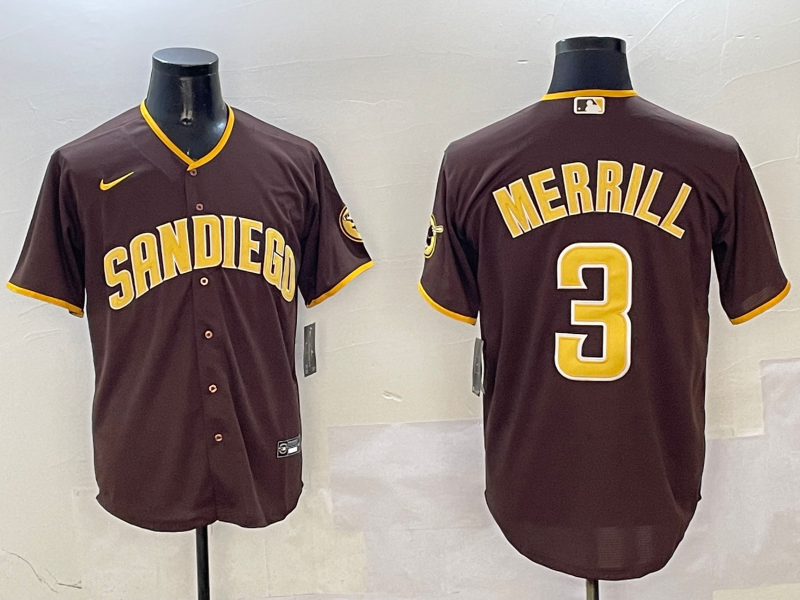 Men's MLB San Diego Padres #3 Jackson Merrill Nike Brown Road Limited Jersey