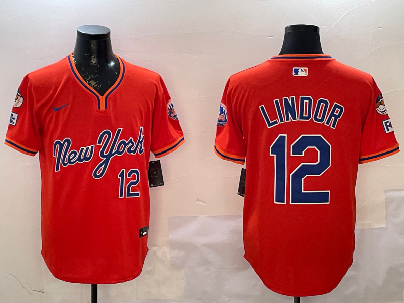 Men's MLB New York Mets #12 Francisco Lindor Nike Orange Throwback Limited Jersey