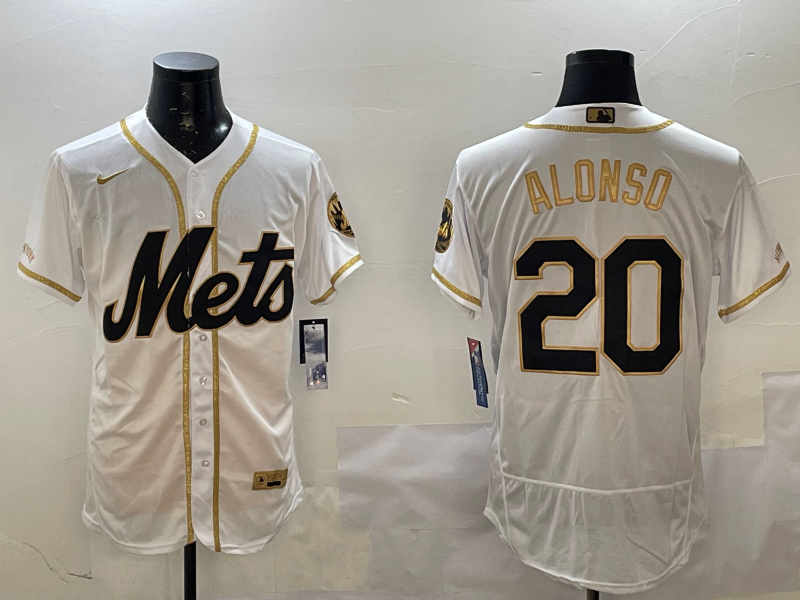 Men's MLB New York Mets #20 Pete Alonso Nike White/Gold Premier Elite Jersey