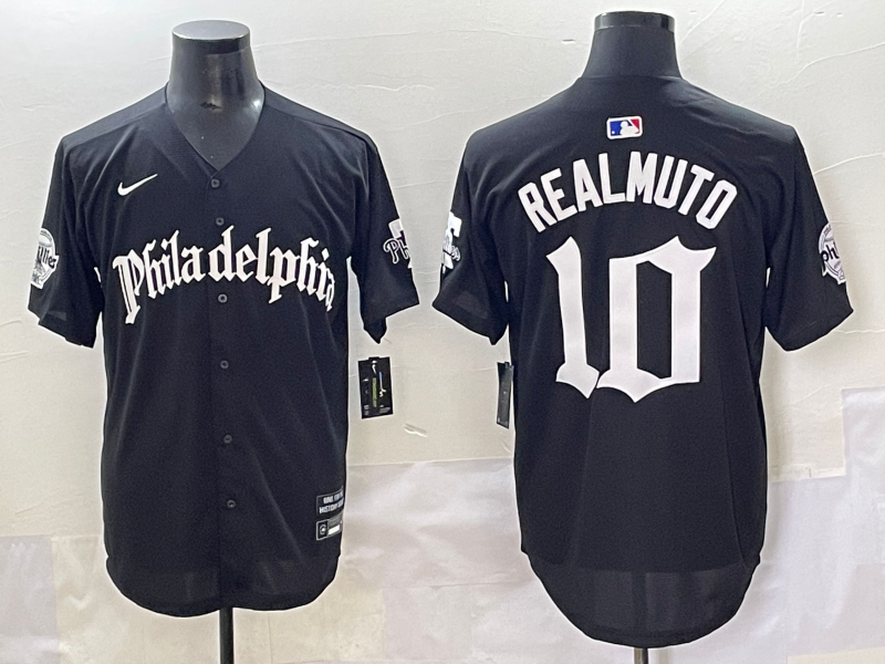 Men's MLB Philadelphia Phillies #10 J.T. Realmuto Black Gothic Edition Limited Jersey