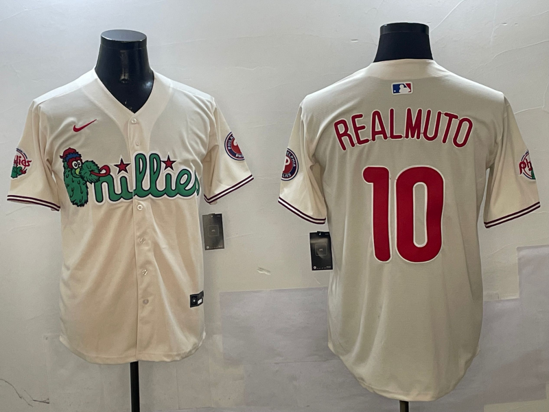Men's MLB Philadelphia Phillies Phanatic #10 J.T. Realmuto Nike Cream Customized Jersey