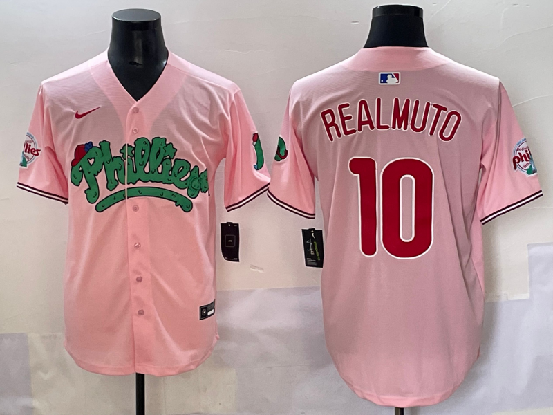 Men's MLB Philadelphia Phillies Phanatic #10 J.T. Realmuto Nike Pink Customized Jersey