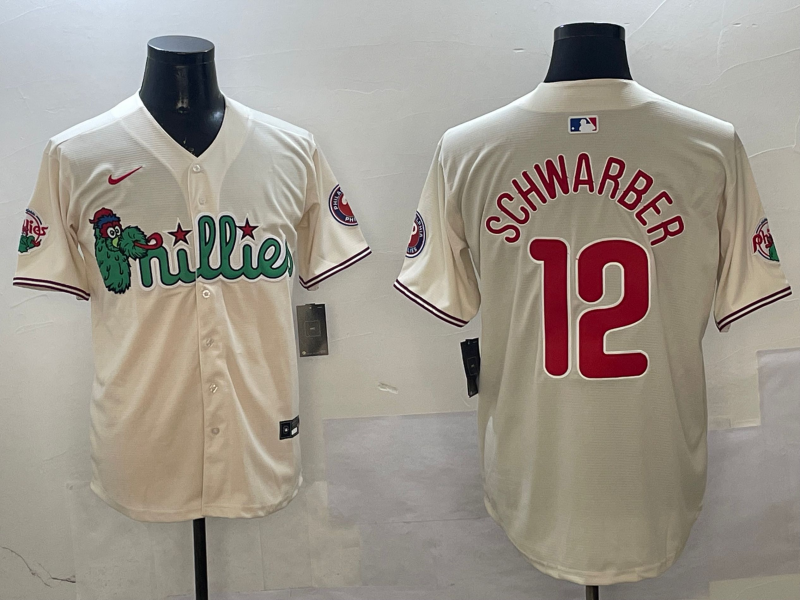 Men's MLB Philadelphia Phillies Phanatic #12 Kyle Schwarber Nike Cream Customized Jersey