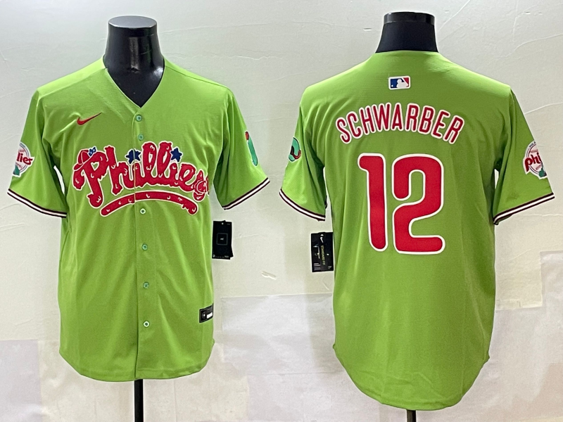 Men's MLB Philadelphia Phillies Phanatic #12 Kyle Schwarber Nike Green Customized Jersey