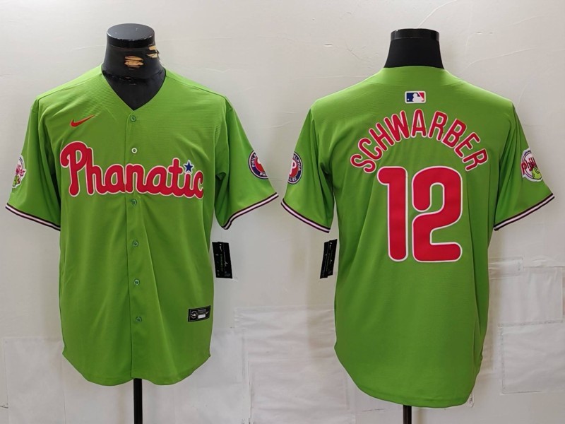 Men's MLB Philadelphia Phillies Phanatic #12 Kyle Schwarber Nike Green Customized Jersey