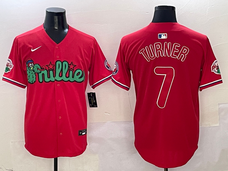 Men's MLB Philadelphia Phillies Phanatic #7 Trea Turner Nike Red Customized Jersey