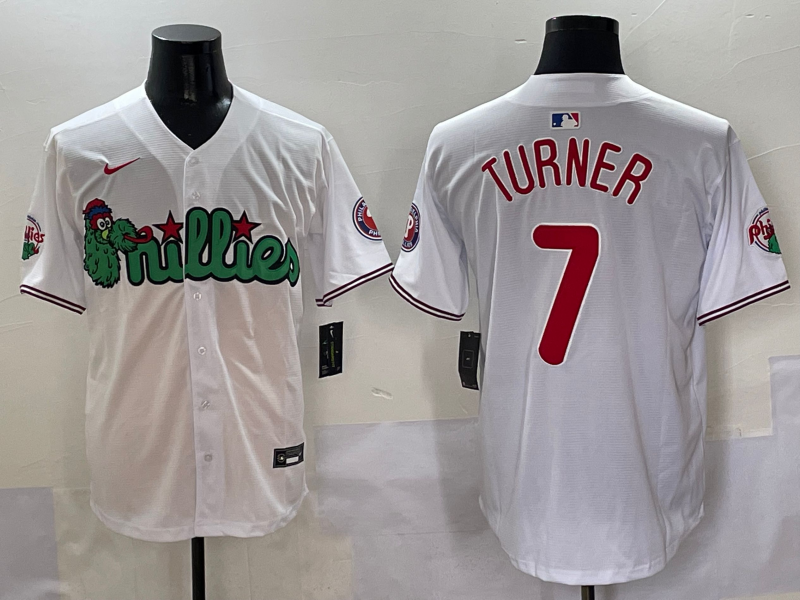 Men's MLB Philadelphia Phillies Phanatic #7 Trea Turner Nike White Customized Jersey