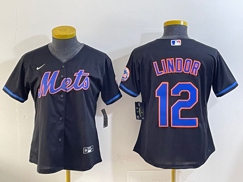 Women's MLB New York Mets #12 Francisco Lindor Nike Black Alternate Limited Jersey
