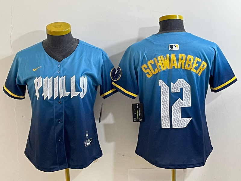 Women's MLB Philadelphia Phillies #12 Kyle Schwarber Nike Blue City Connect Limited Jersey