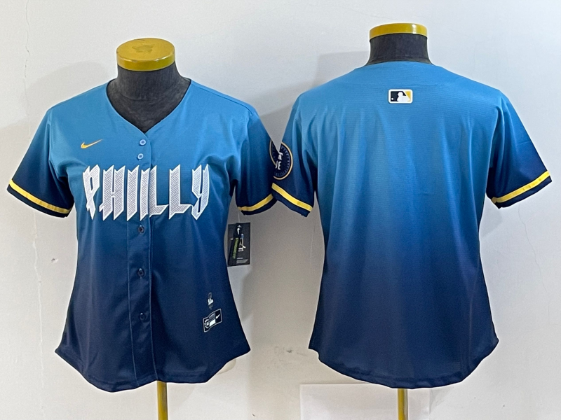 Women's MLB Philadelphia Phillies Nameless Nike Blue City Connect Limited Jersey