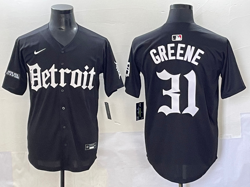 Men's MLB Detroit Tigers #31 Riley Greene Nike Black Gothic Edition Limited Jerseya