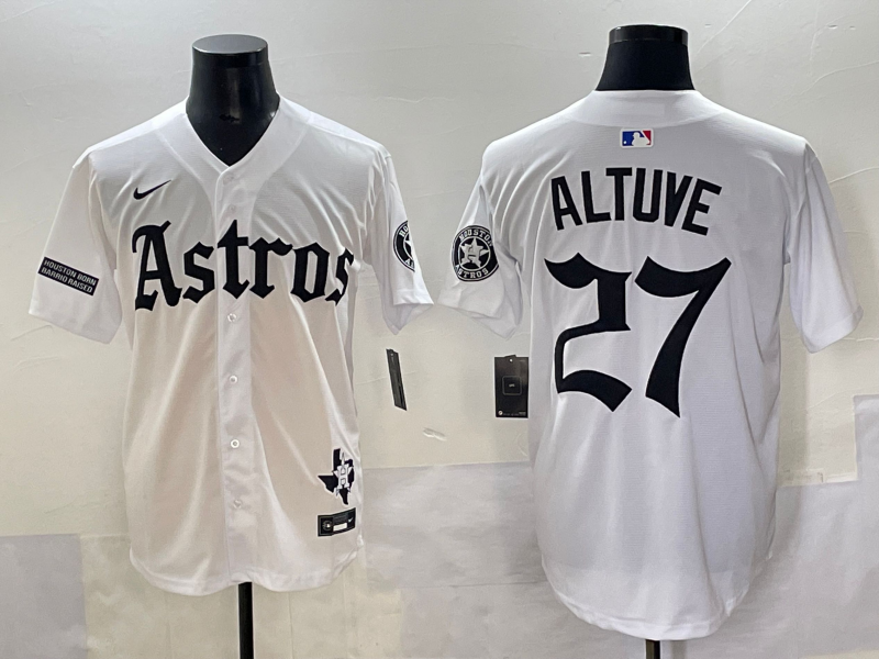 Men's MLB Houston Astros #27 Jose Altuve Nike Gothic Edition Limited Jersey - White