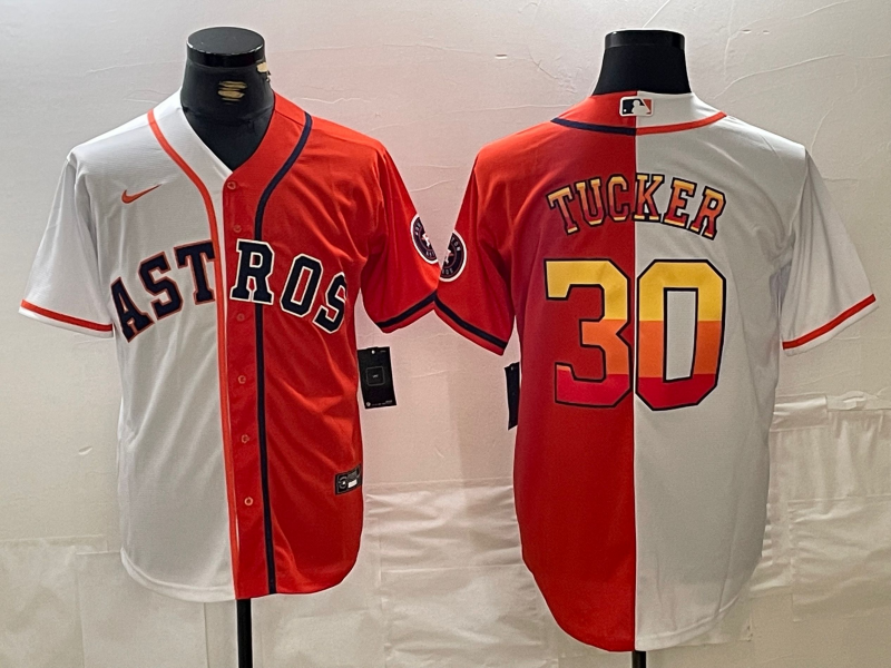 Men's MLB Houston Astros #30 Kyle Tucker Nike White/Orange Split Limited Jersey