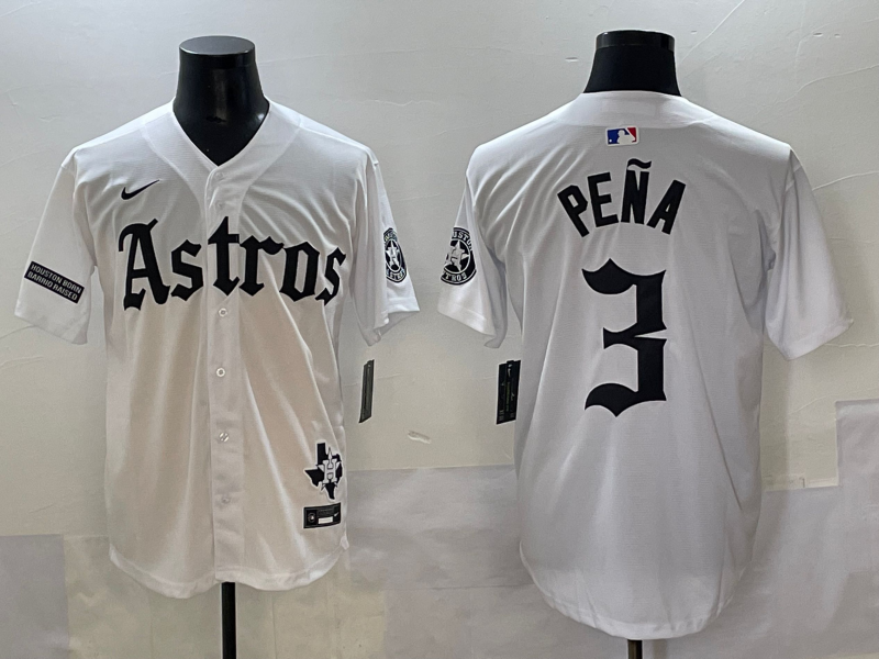 Men's MLB Houston Astros #3 Jeremy Peña Nike Gothic Edition Limited Jersey - White