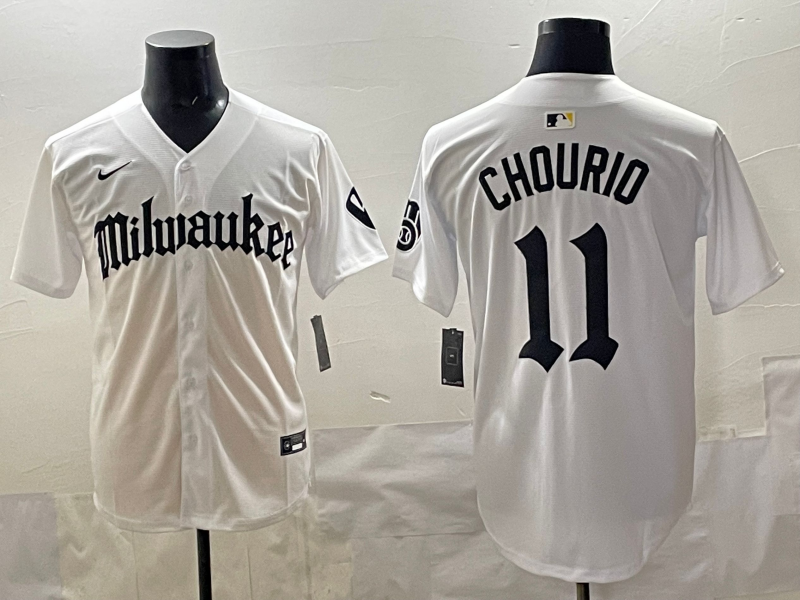 Men's MLB Milwaukee Brewers #11 Jackson Chourio Nike Gothic Edition White Limited Jersey