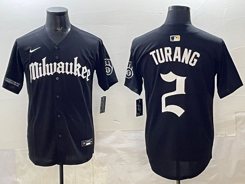 Men's MLB Milwaukee Brewers #2 Brice Turang Nike Gothic Edition Black Limited Jersey