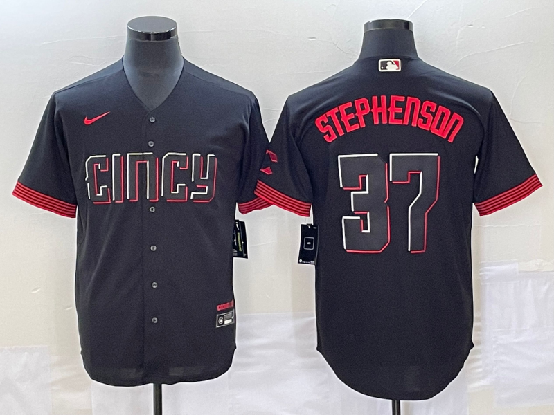Men's MLB Cincinnati Reds #37 Tyler Stephenson Nike Black City Connect Limited Jersey