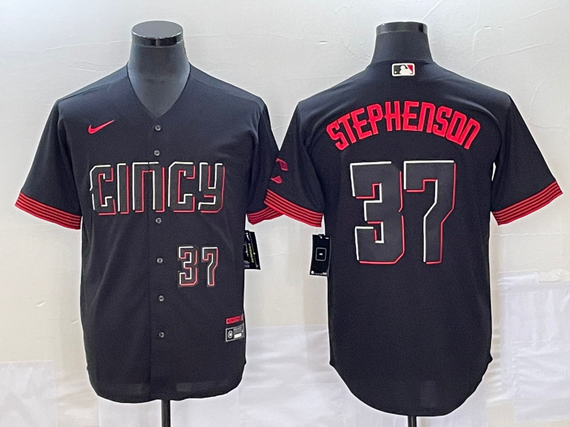 Men's MLB Cincinnati Reds #37 Tyler Stephenson Nike Black City Connect Limited Jersey