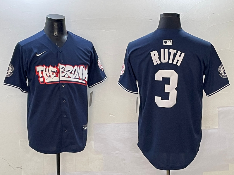 Men's MLB New York Yankees #3 Babe Ruth Nike Navy Bronx Graffiti Premier Jersey
